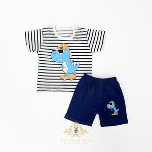 NWT Cute Boys Matching Set Kids T-shirt & Shorts 2-Piece Dino Skater Dude 5T